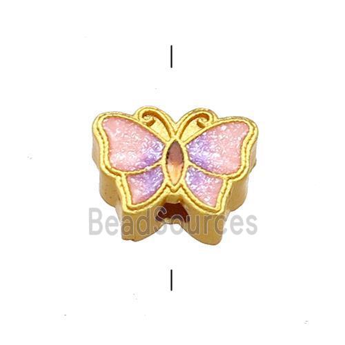 Copper Butterfly Beads Pink Cloisonne 18K Gold Plated