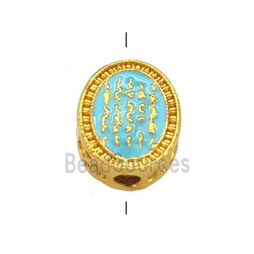 Copper Oval Beads Teal Cloisonne Buddhist 18K Gold Plated