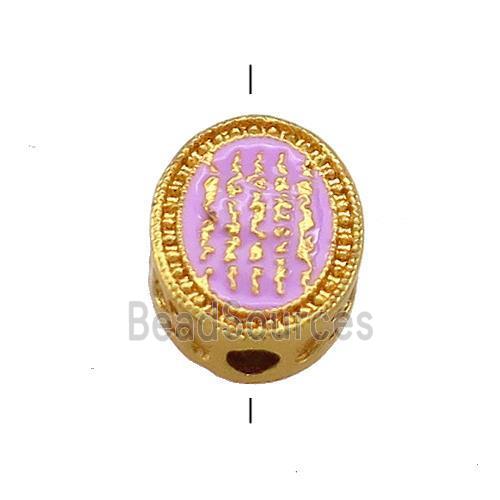 Copper Oval Beads Pink Cloisonne Buddhist 18K Gold Plated