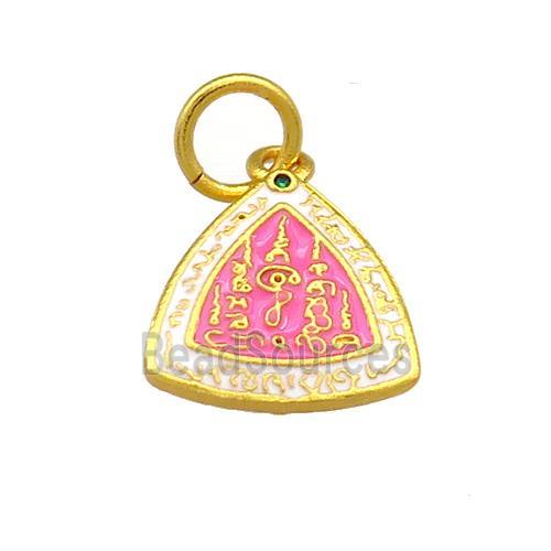 Copper Triangle Pendant Pink Cloisonne Buddhist 18K Gold Plated