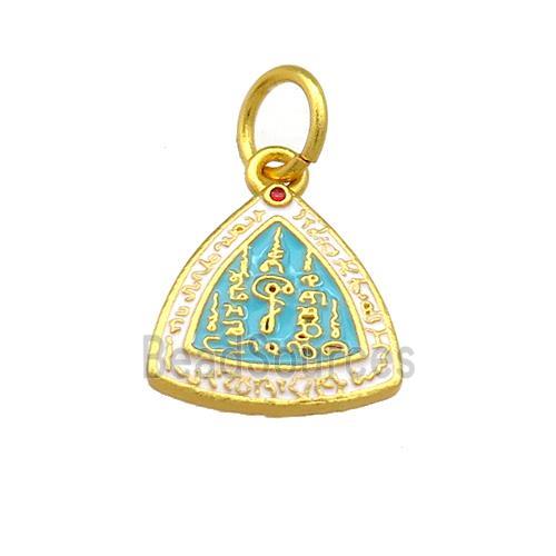 Copper Triangle Pendant Teal Cloisonne Buddhist 18K Gold Plated