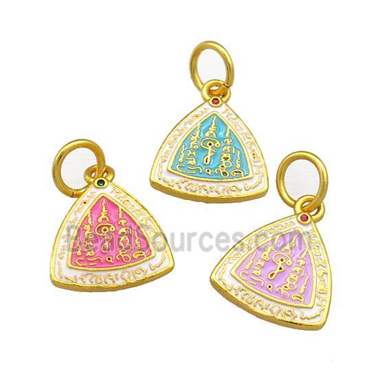 Copper Triangle Pendant Cloisonne Buddhist 18K Gold Plated Mixed