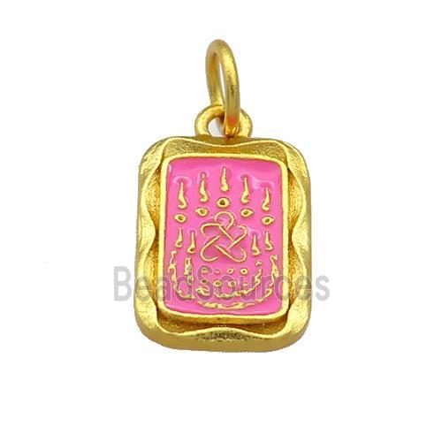 Copper Rectangle Pendant Pink Cloisonne Buddhist 18K Gold Plated