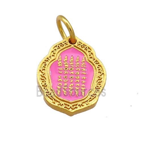 Copper Oavl Pendant Pink Cloisonne Buddhist 18K Gold Plated