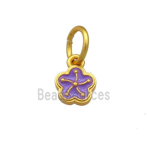 Copper Flower Pendant Purple Cloisonne 18K Gold Plated