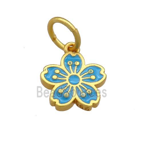 Copper Flower Pendant Teal Cloisonne 18K Gold Plated