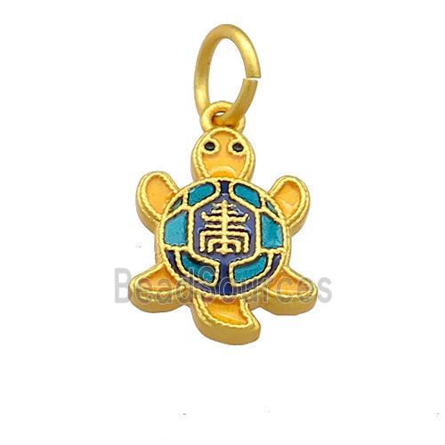 Copper Tortoise Pendant Multicolor Cloisonne 18K Gold Plated