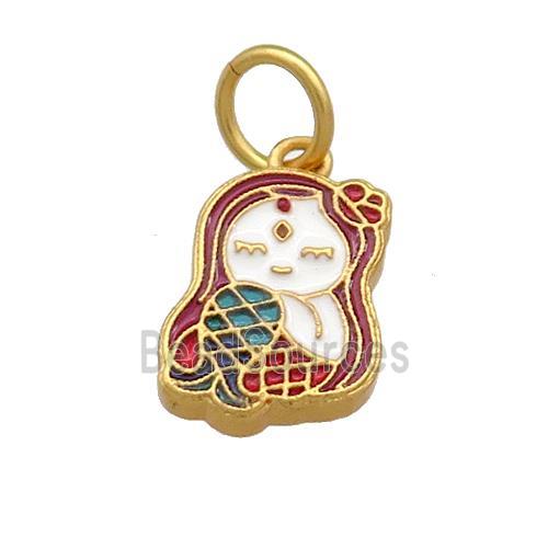 Copper Girls Pendant Multicolor Cloisonne 18K Gold Plated