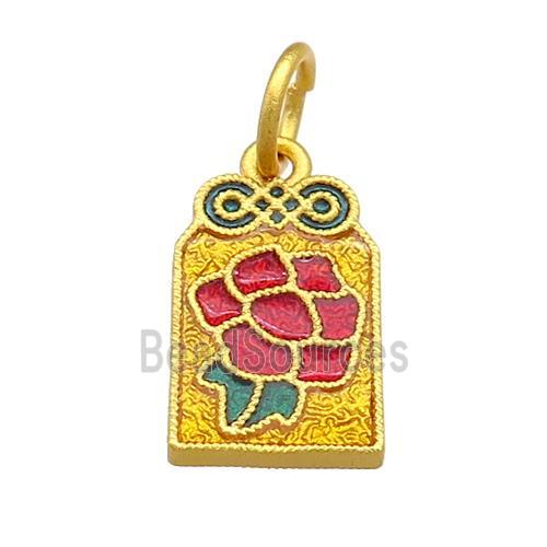 Copper Flower Pendant Multicolor Cloisonne 18K Gold Plated