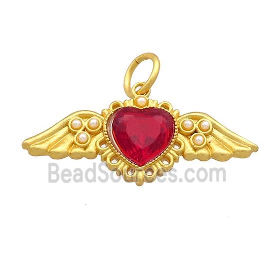 Copper Angel Wings Pave Red Crystal Glass Unfade 18K Gold Plated