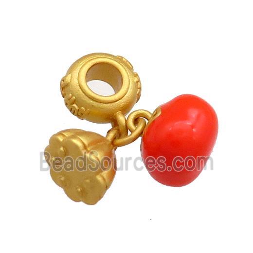 Copper Tomato Charms Pendant Lotus Red Enamel 18K Gold Plated