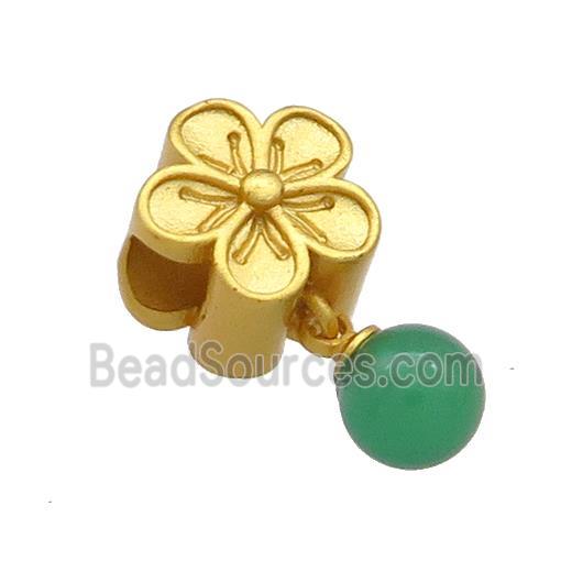 Copper Flower Beads With Green Green Jade 18K Gold Plated