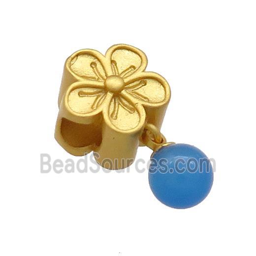 Copper Flower Beads With Green Blue Jade 18K Gold Plated