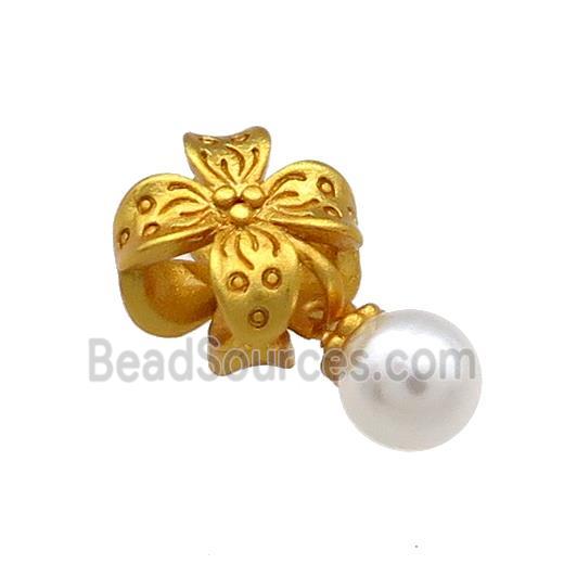 Copper Flower Beads With White Pearlized Resin 18K Gold Plated