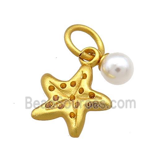 Copper Starfish Pendant Pave White Pearlized Resin 18K Gold Plated