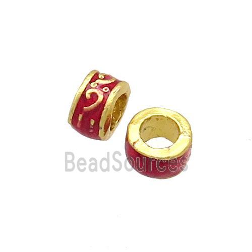 Copper Rondelle Beads Red Painted Large Hole Gold Plated