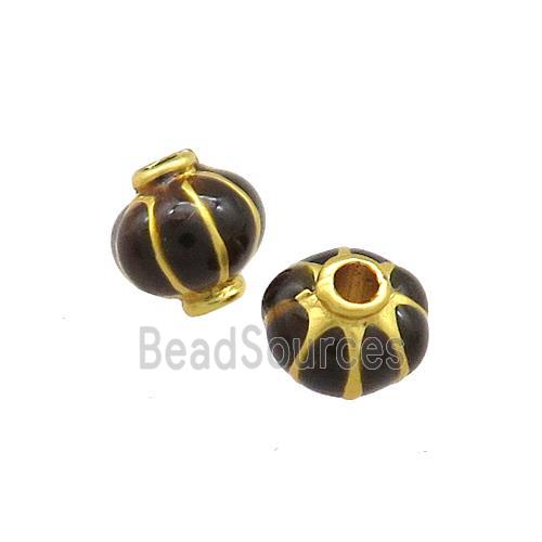 Copper Lantern Beads Black Enamel Gold Plated