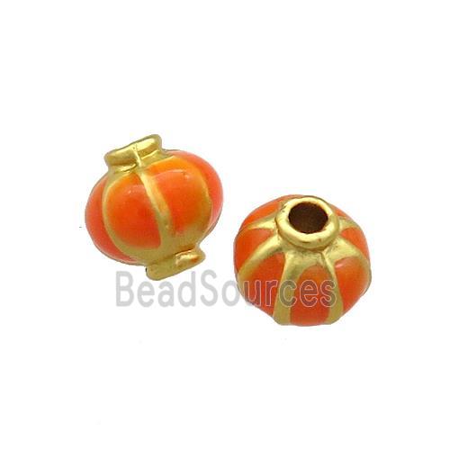 Copper Lantern Beads Orange Enamel Gold Plated