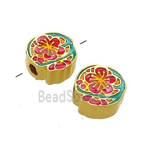 Copper Flower Beads Multicolor Painted Gold Plated