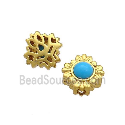 Copper Flower Beads Pave Jade Gold Plated