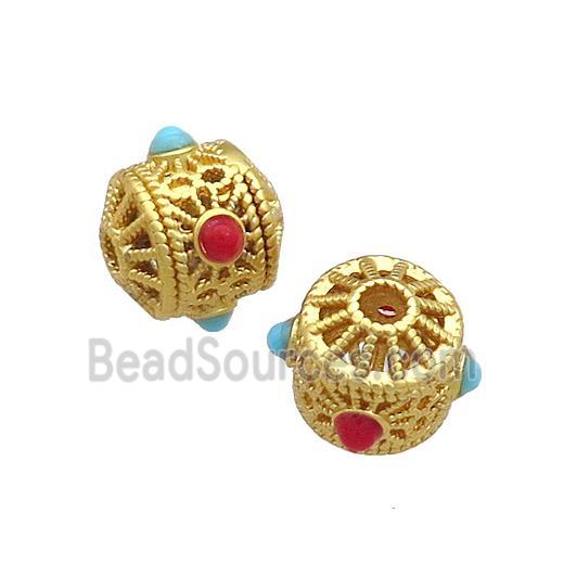 Copper Tube Beads Pave Gemstone Large Hole Gold Plated