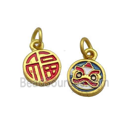 Copper Circle Pendant Talisman Painted Gold Plated