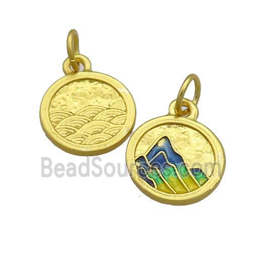 Copper Circle Pendant Mountain Multicolor Painted Gold Plated