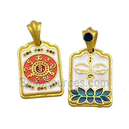 Copper Talisman Pendant Rectangle Multicolor Painted Gold Plated