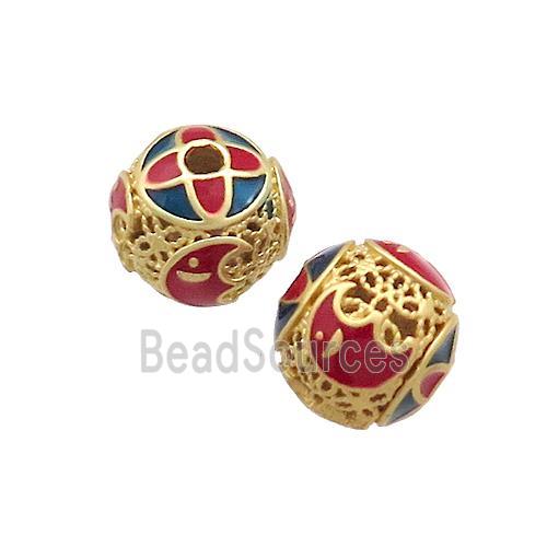 Copper Round Beads Multicolor Painted Gold Plated