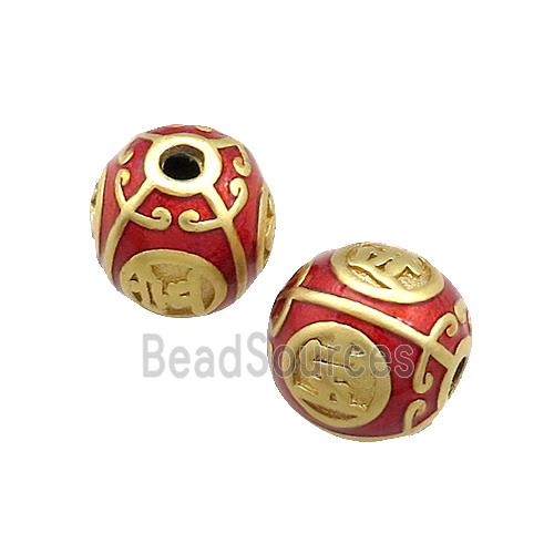 Copper Round Beads Red Painted Gold Plated