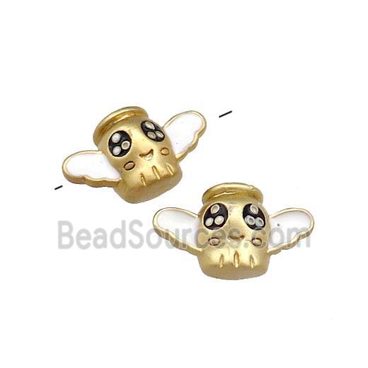 Copper Ghost Charms Beads Halloween White Painted Large Hole Gold Plated