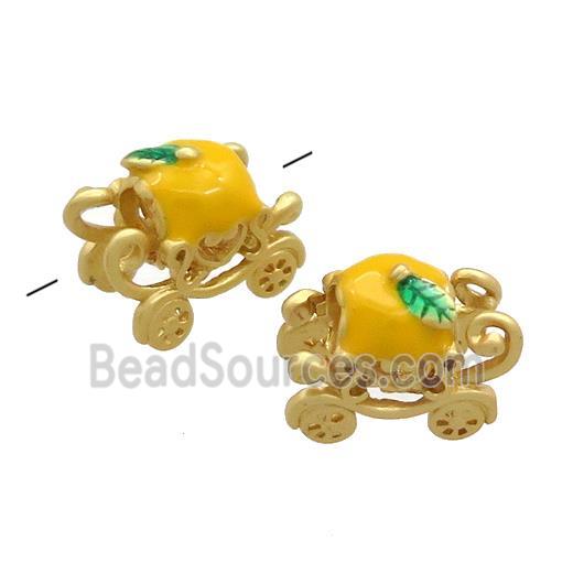 Copper Carriage Beads Yellow Enamel Large Hole Gold Plated