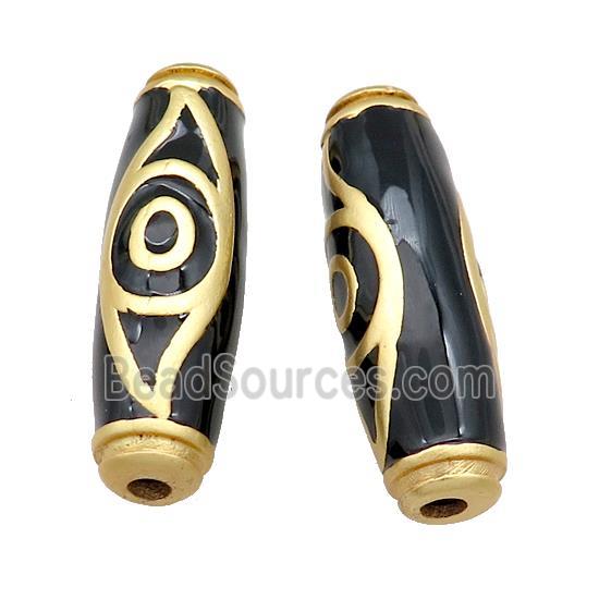 Copper Rice Beads Black Enamel Evil Eye Large Hole Unfade Gold Plated