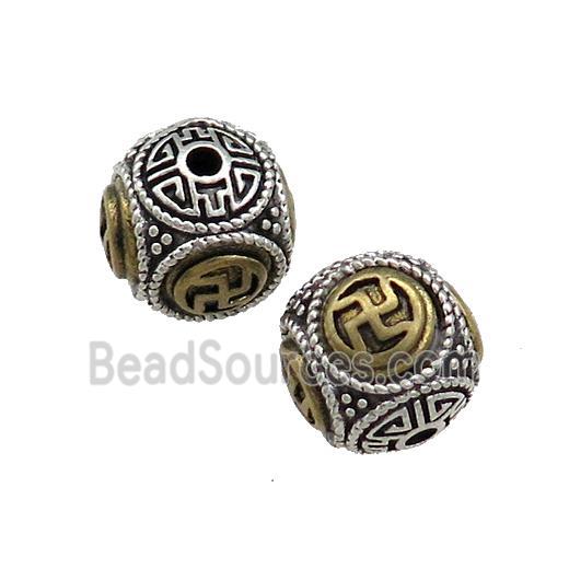 Tibetan Style Copper Round Beads Buddhist Antique Silver Bronze