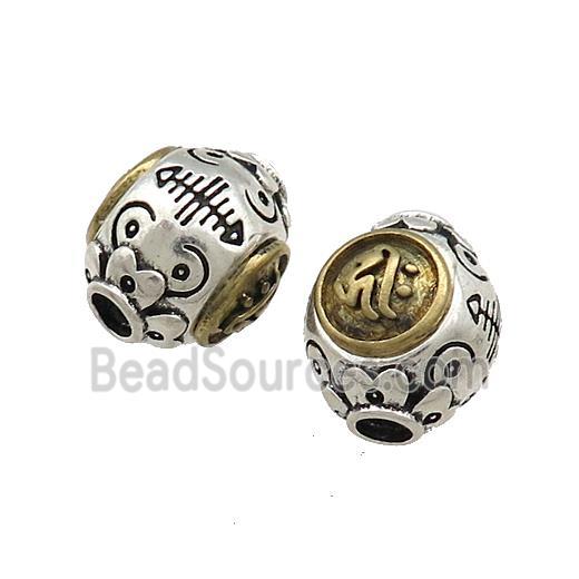 Tibetan Style Copper Round Beads Buddhist OM Meditation Antique Silver Bronze