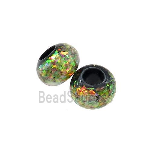 Black Resin Rondelle Beads Pave Olive Fire Opal Large Hole Smooth