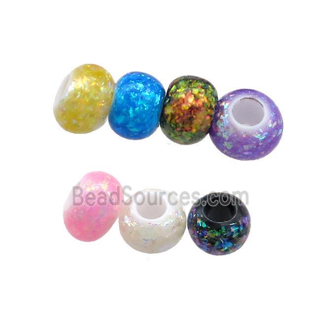 Resin Rondelle Beads Pave Fire Opal Large Hole Smooth Mixed Color