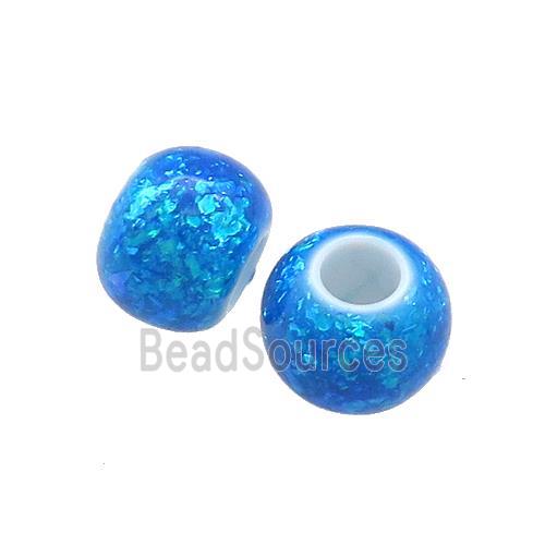 White Resin Rondelle Beads Pave Blue Fire Opal Large Hole Smooth