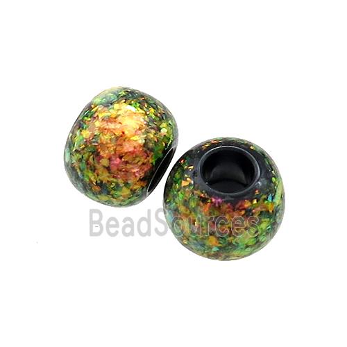 Black Resin Rondelle Beads Pave Multicolor Fire Opal Large Hole Smooth