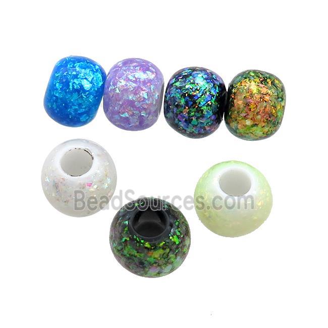 Resin Rondelle Beads Pave Fire Opal Large Hole Smooth Mixed Color