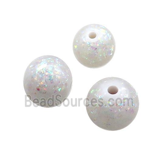 White Resin Beads Pave AB-Color Fire Opal Smooth Round