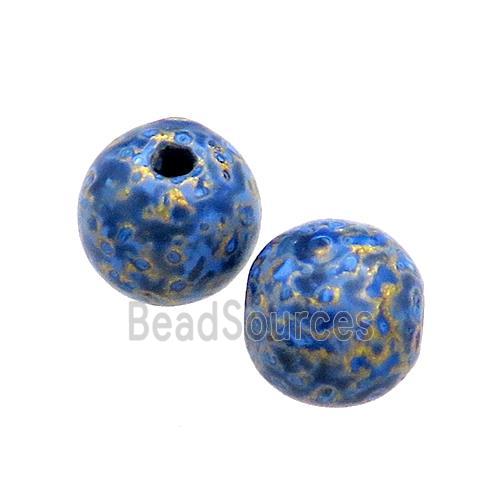 Wood Beads Blue Painted Smooth Round