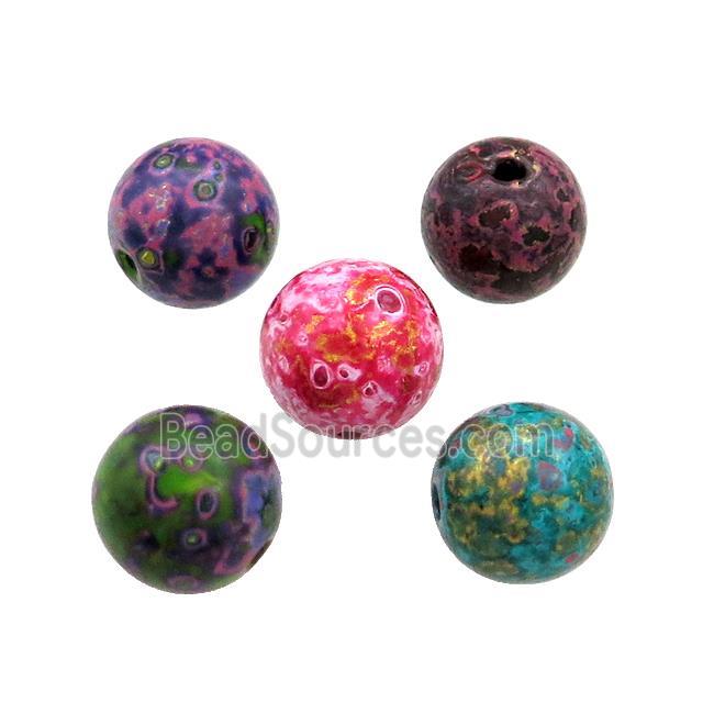 Wood Beads Painted Smooth Round Mixed Color