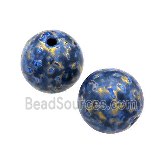 Wood Beads Blue Painted Smooth Round