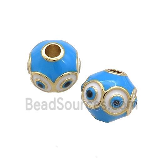 Copper Round Beads Blue Enamel Evil Eye 18K Gold Plated