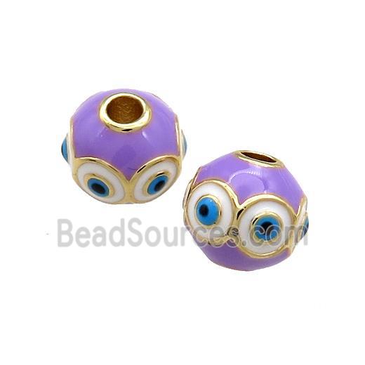 Copper Round Beads Purple Enamel Evil Eye 18K Gold Plated