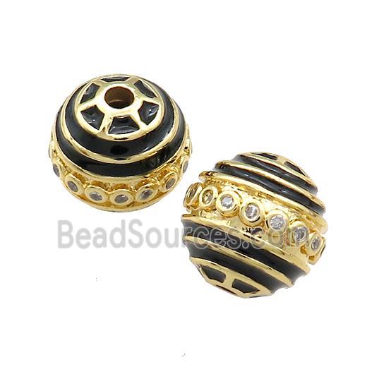 Copper Round Beads Pave Zircon Black Enamel 18K Gold Plated