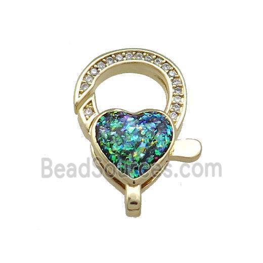 Copper Lobster Clasp Pave Fire Opal Zircon Heart 18K Gold