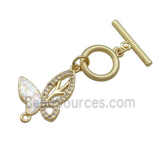 Copper Toggle Clasp Pave Fire Opal Zircon Butterfly 18K Gold