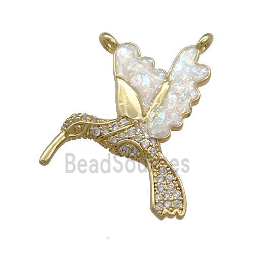 Copper Hummingbirds Charms Pendant Pave Fire Opal Zircon 2loops 18K Gold